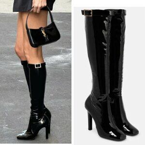 YSL Saint Laurent Elle 105 embellished Knee High Boots Black High Heel US 9.5
